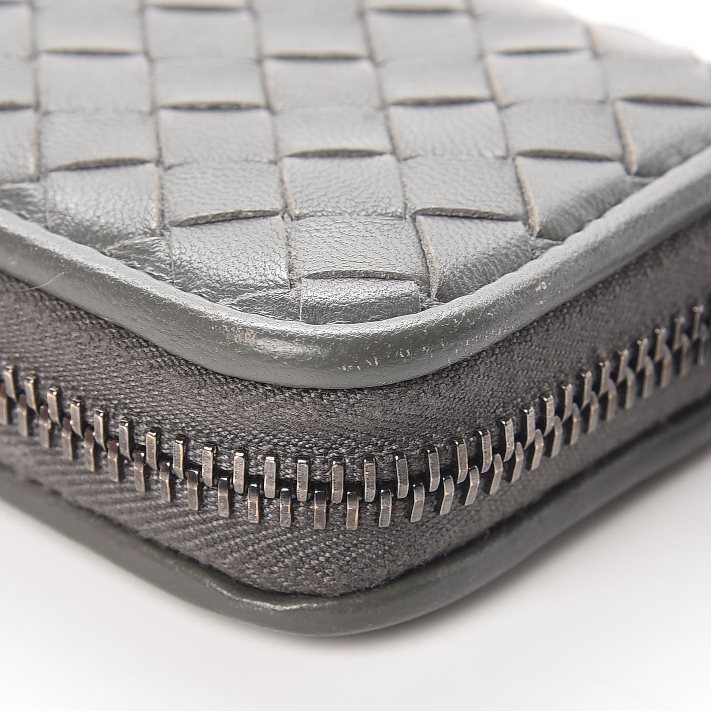 Nappa Intrecciato Zip Around Coin Purse Light Grey