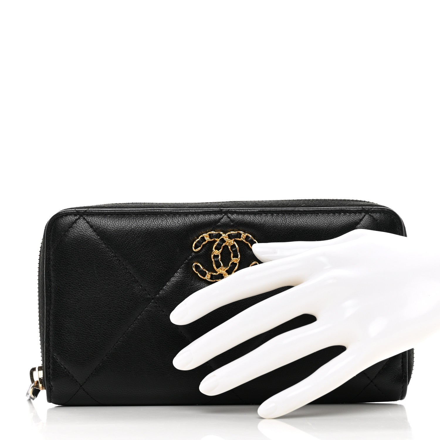 Chanel Shiny Goatskin Quilted Chanel 19 Long Zipped Around Wallet Black 2 of 11
