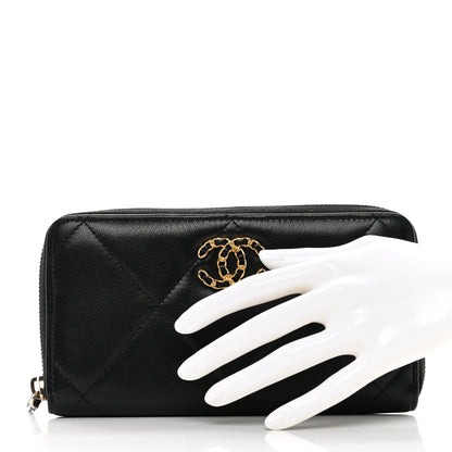 Chanel Shiny Goatskin Quilted Chanel 19 Long Zipped Around Wallet Black 2 of 11