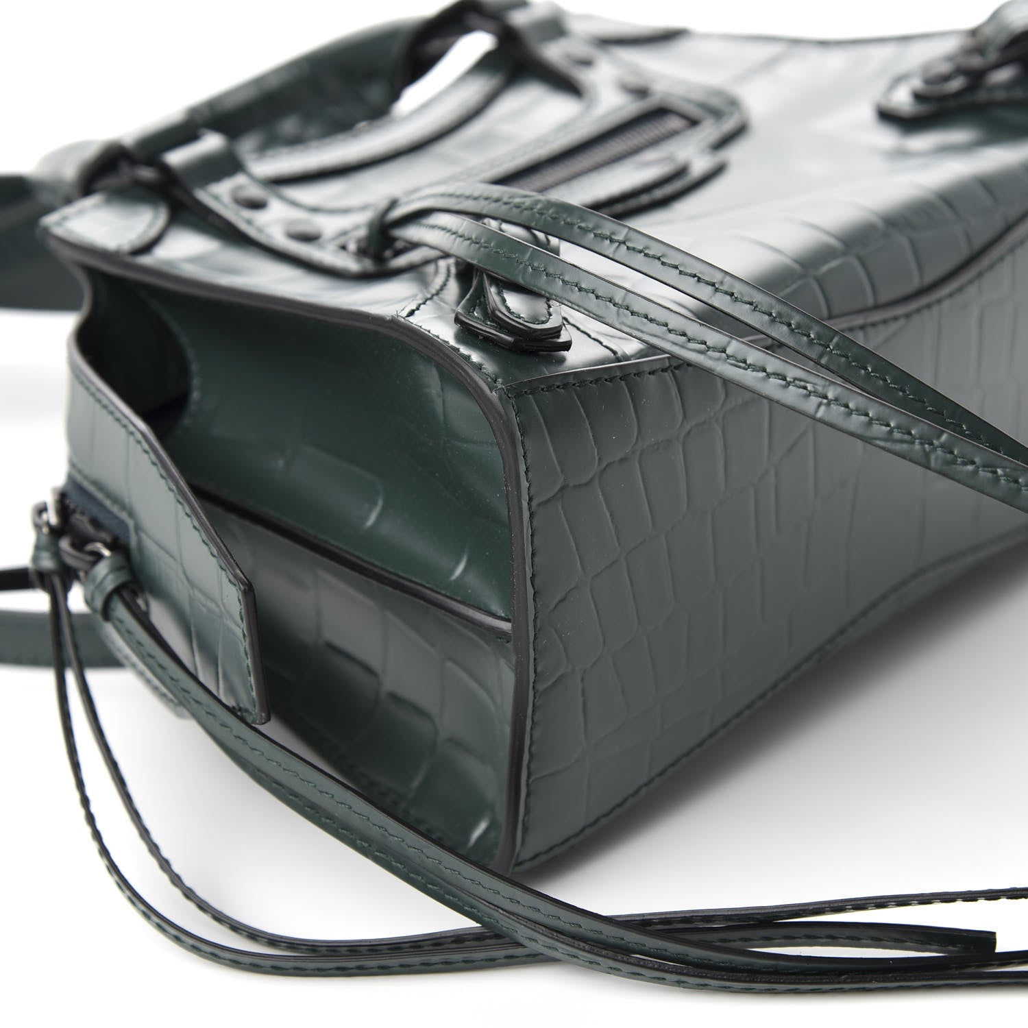 Balenciaga Semi Shiny Calfskin Crocodile Embossed Neo Classic Black Hardware Mini City Forest Green 6 of 8