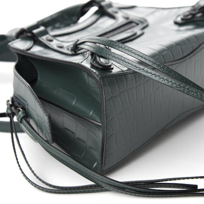 Balenciaga Semi Shiny Calfskin Crocodile Embossed Neo Classic Black Hardware Mini City Forest Green 6 of 8