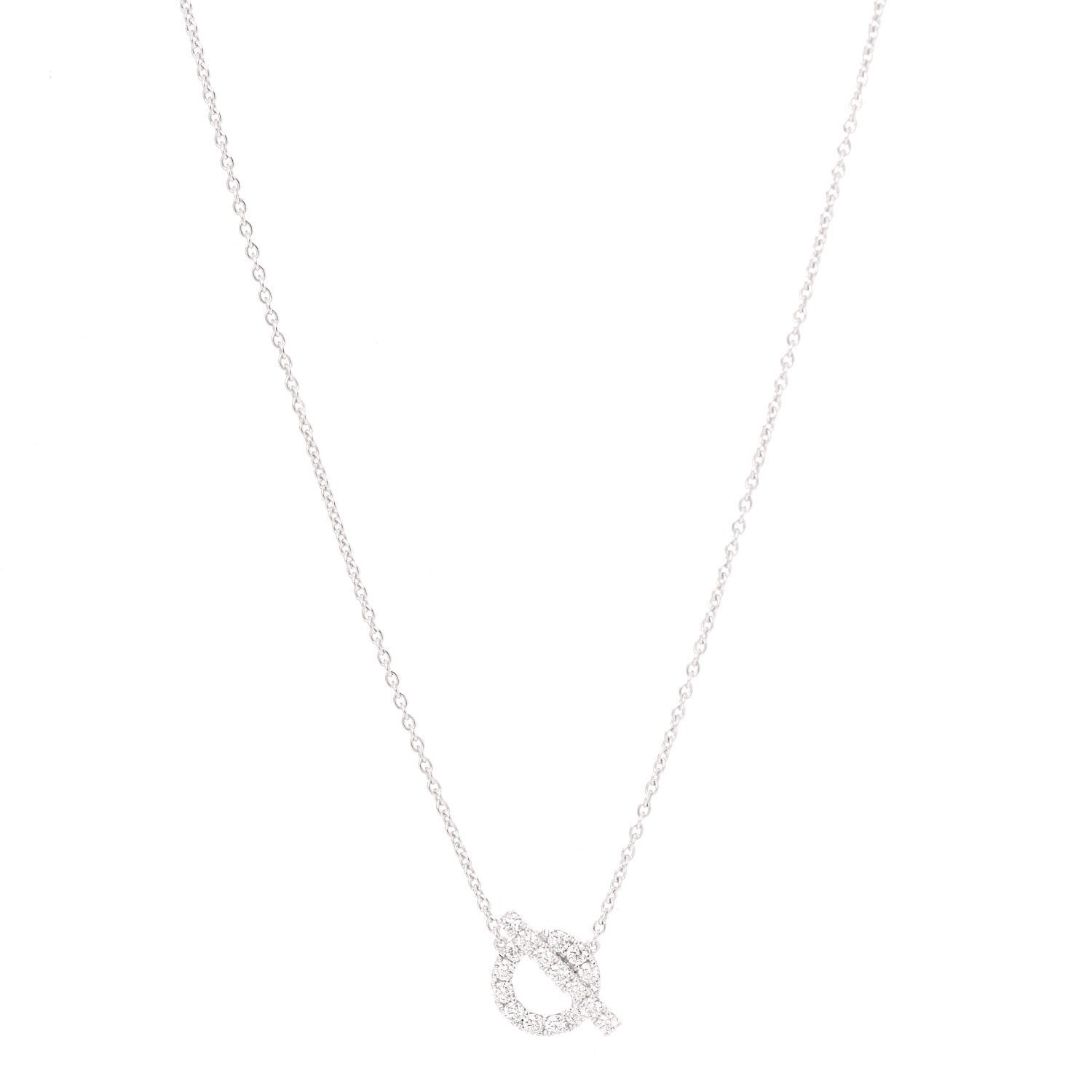 Hermes 18K White Gold Diamond Finesse Pendant Necklace 1 of 5