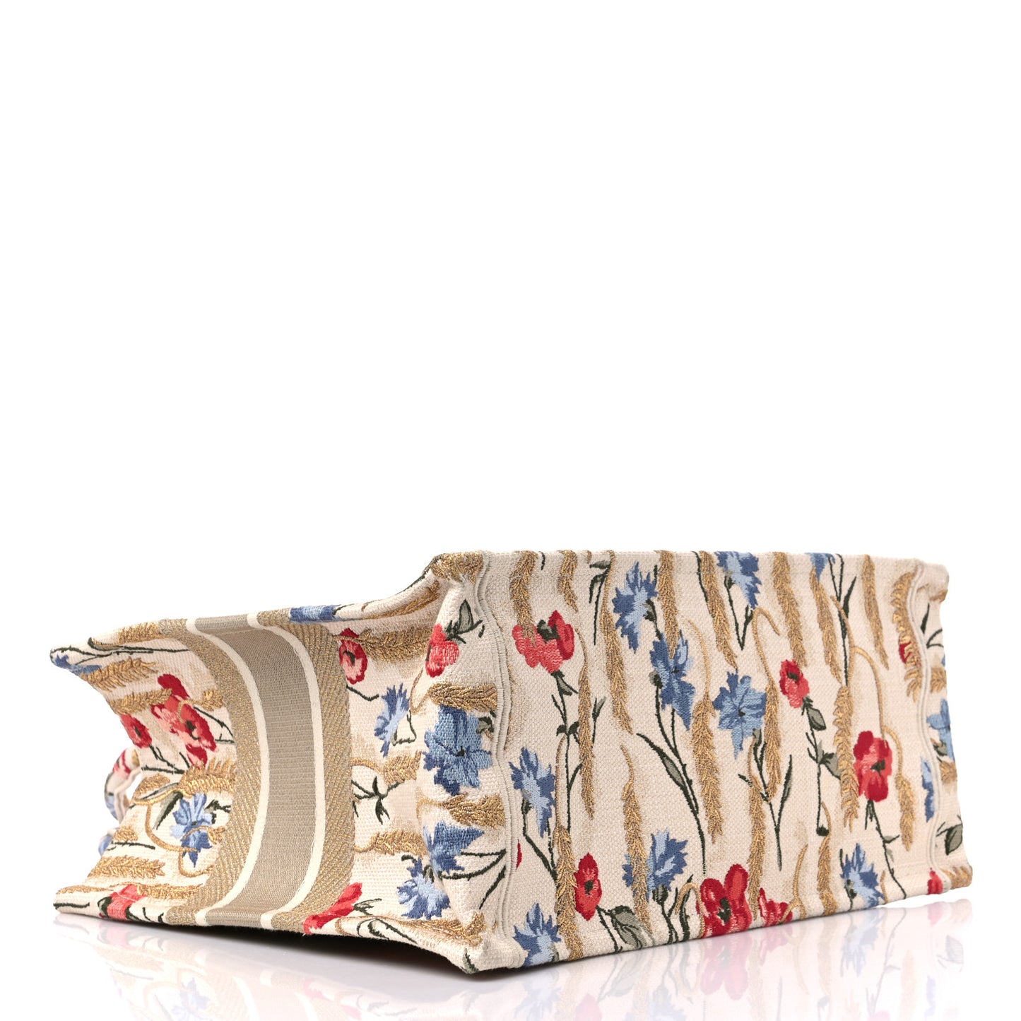 Canvas Embroidered Medium Hibiscus Book Tote Beige Multicolor
