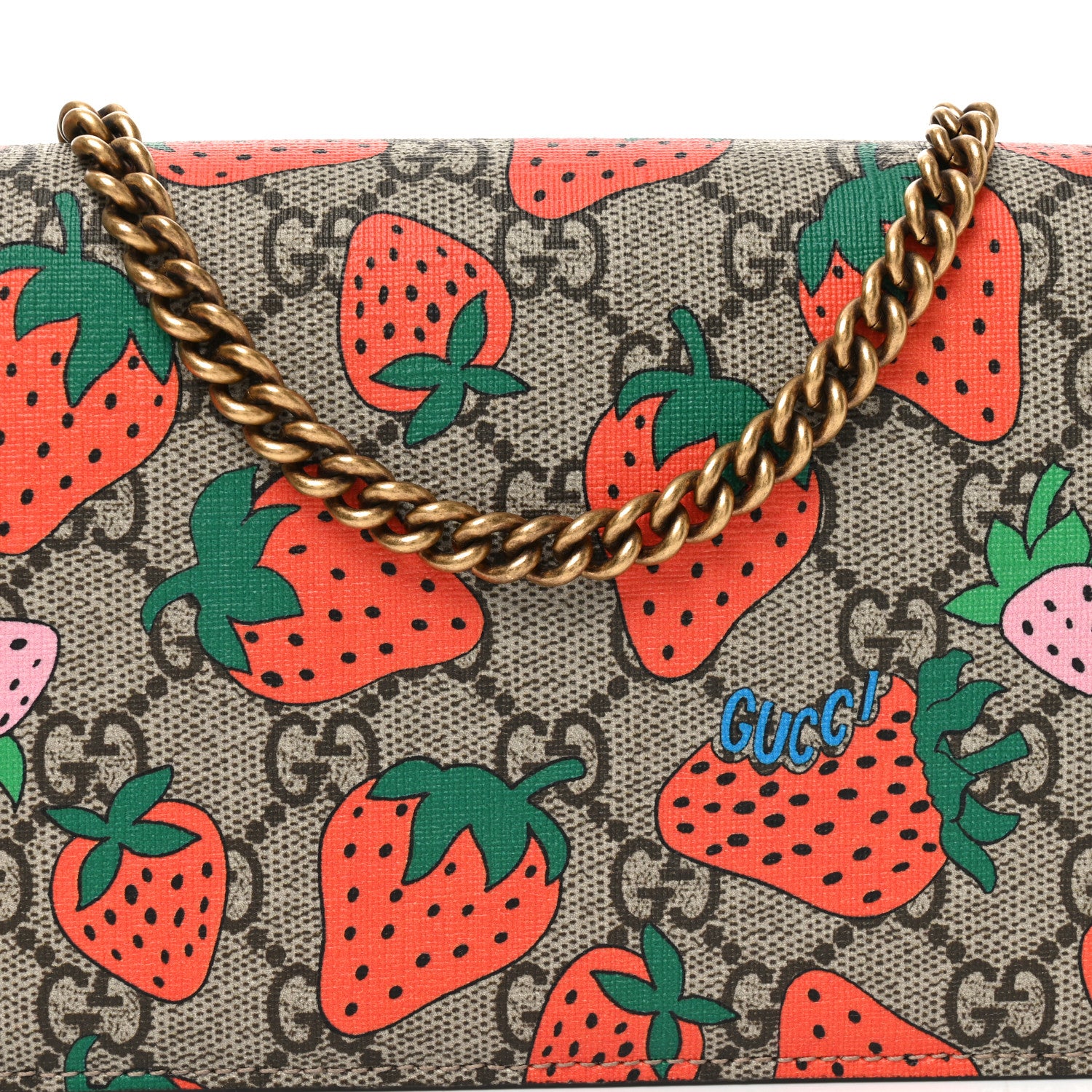 Gucci GG Supreme Monogram Strawberry Chain Wallet 7 of 10