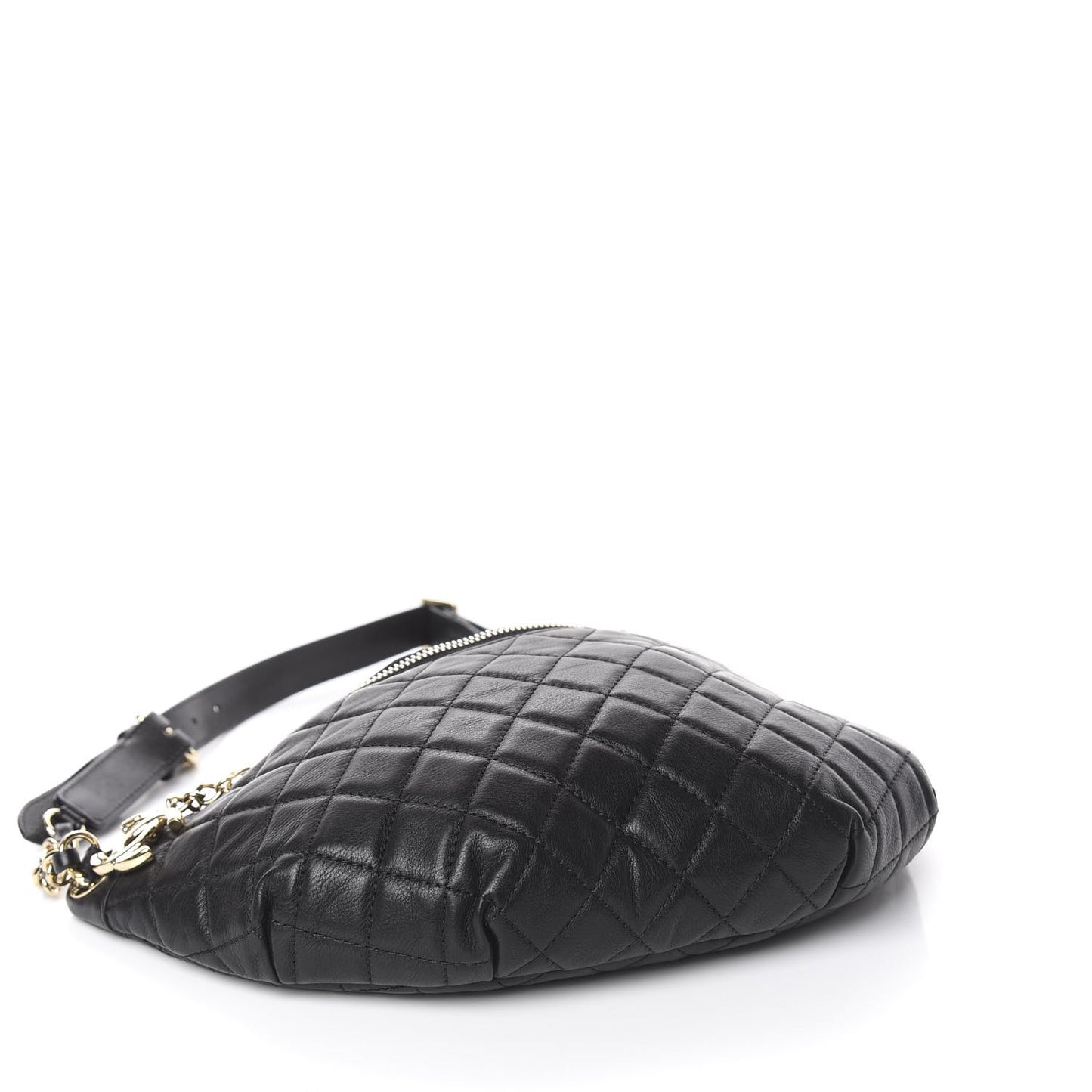 Lambskin Quilted Banane Waist Bag Fanny Pack Black