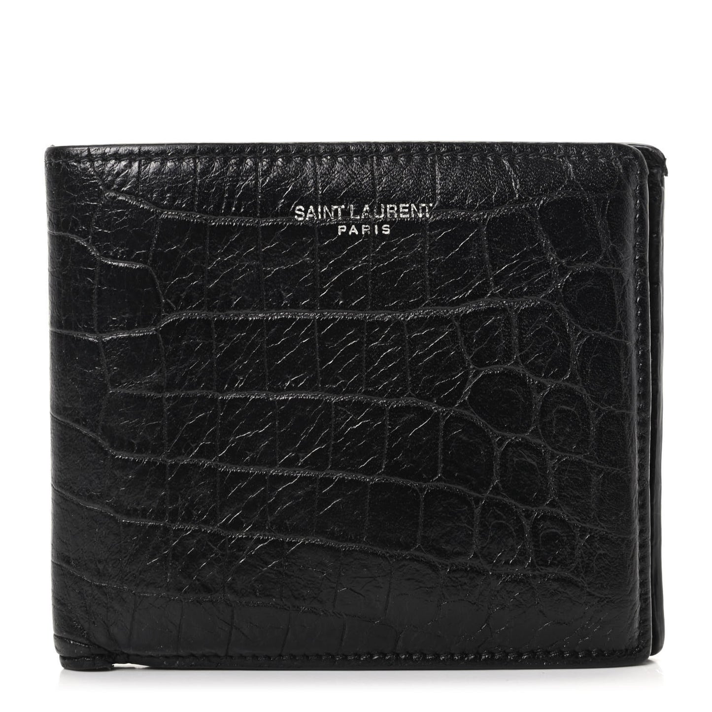 Calfskin Crocodile Embossed Bifold Wallet Black