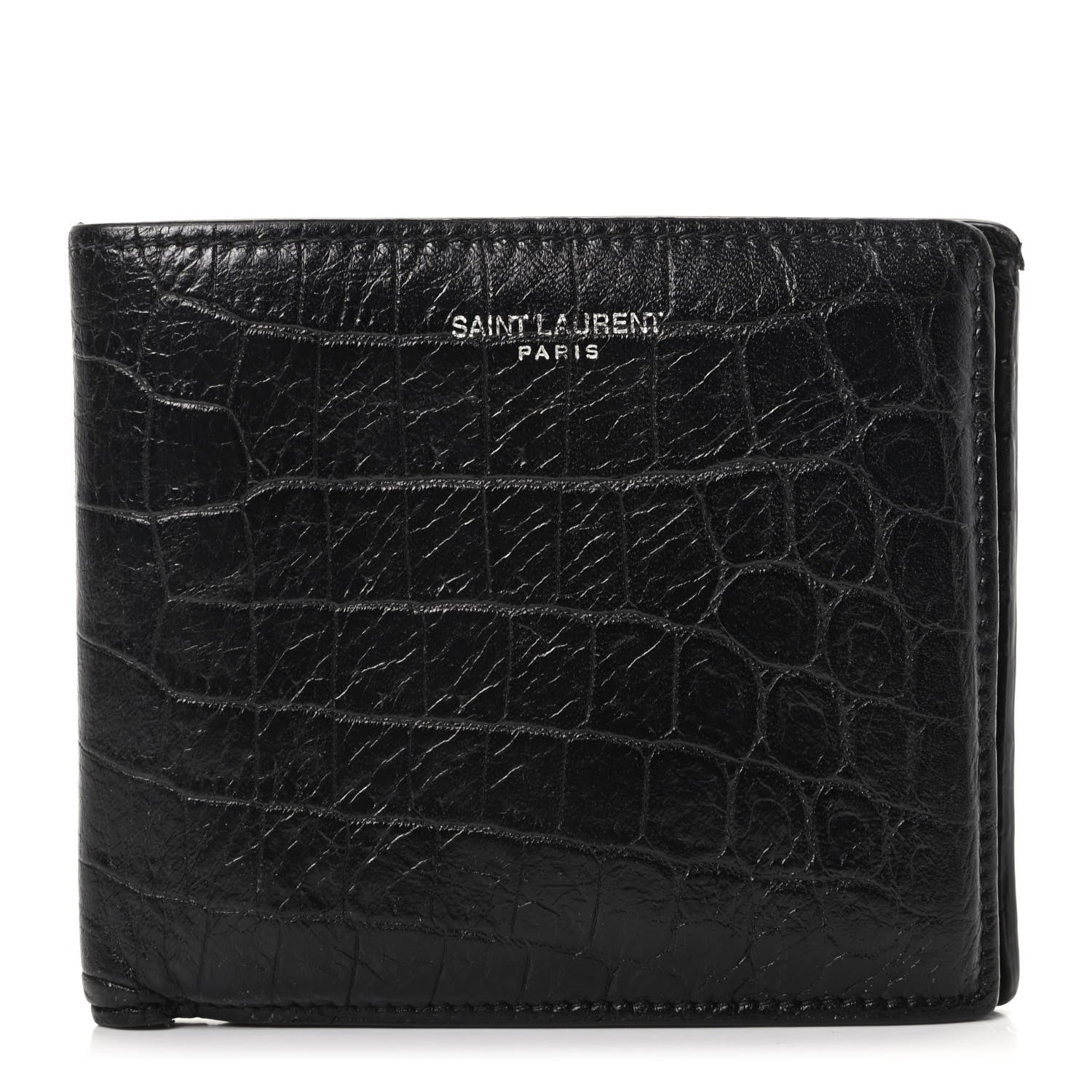 Saint Laurent Calfskin Crocodile Embossed Bifold Wallet Black 1 of 6