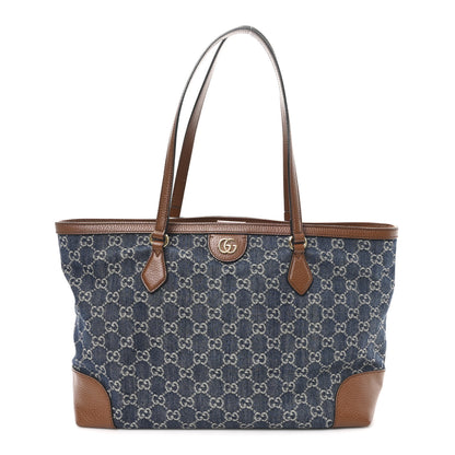 Gucci New Denim GG Monogram Medium Ophidia Shopping Tote Blue Tea Cuir 1 of 10