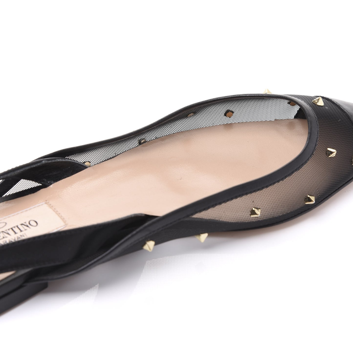 Mesh Shining Rockstud Slingback Flats 35.5 Black
