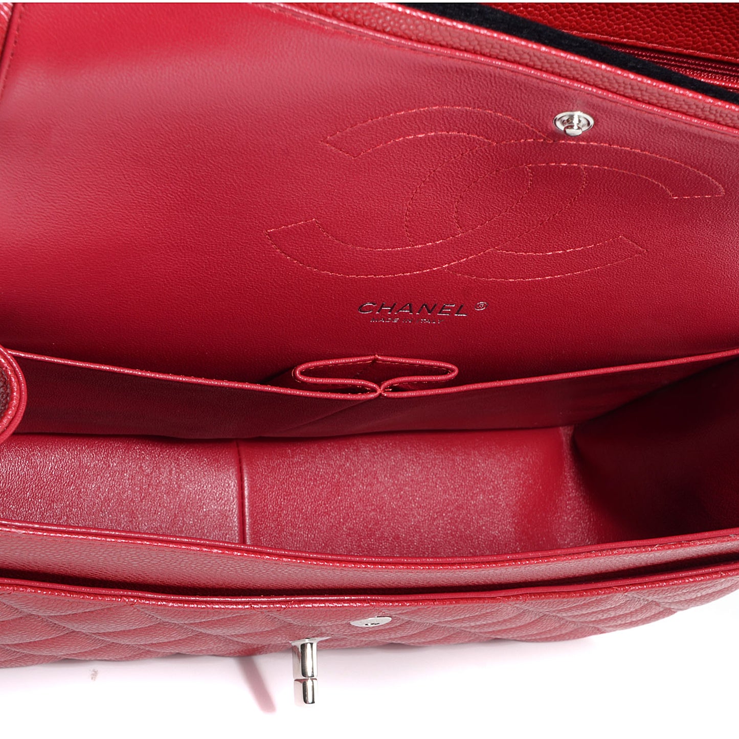 Pearly Caviar Jumbo Double Flap Dark Pink