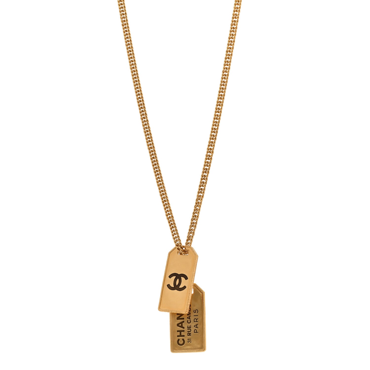 Chanel ID Dog Tag Charm Necklace Gold 1 of 5