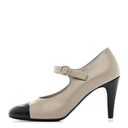 Chanel Shiny Goatskin Cap Toe Mary Jane Pumps 36 Grey Dark Grey 1 of 9