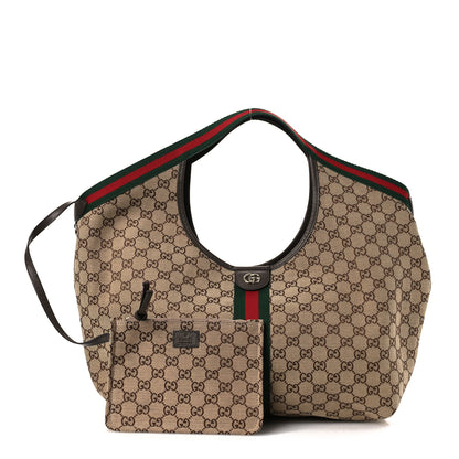 Gucci GG Monogram Web Large Giglio Tote Beige Brown 3 of 12
