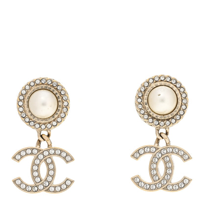 Chanel Crystal Pearl Bow-tiful CC Drop Earrings Gold 1 of 4