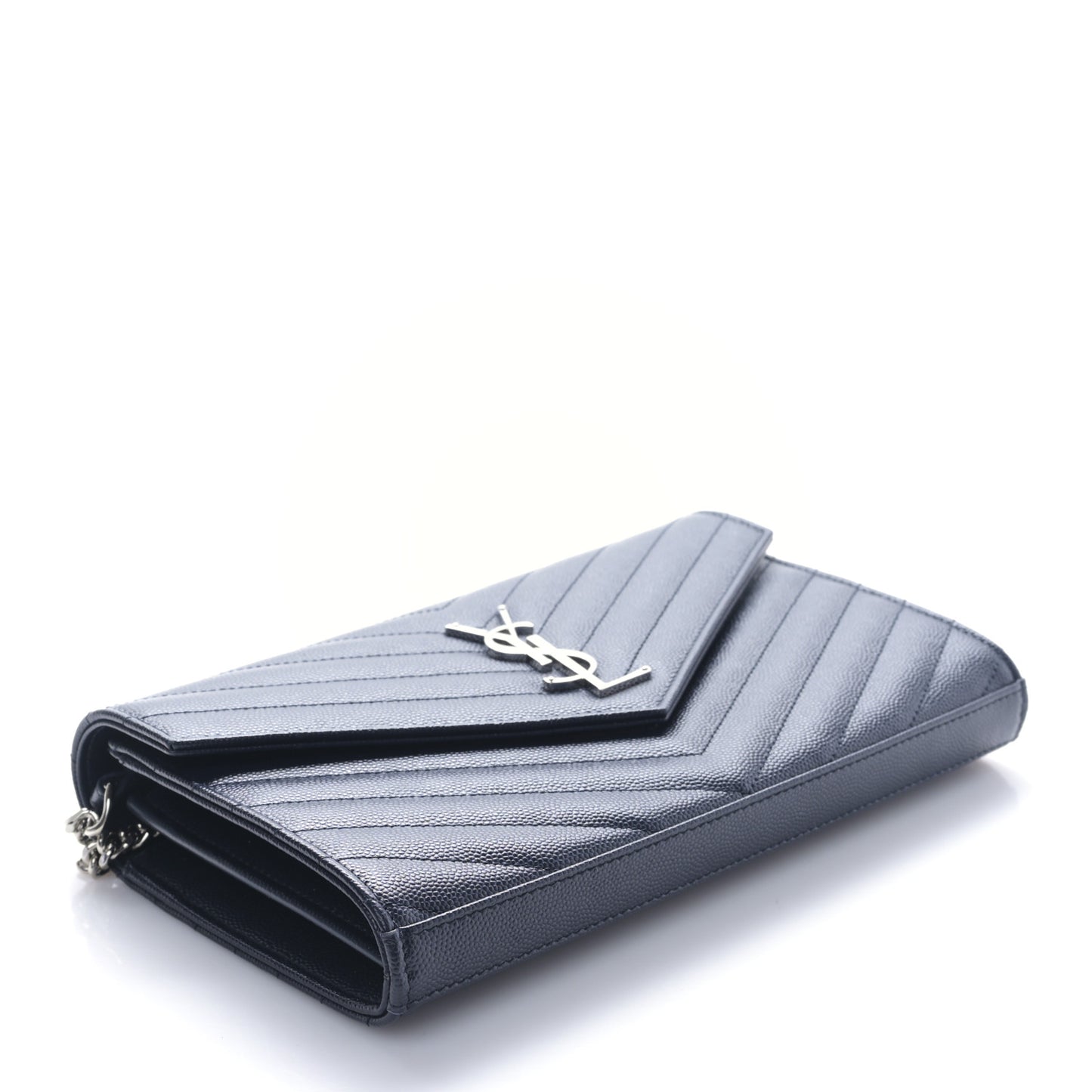 Grain De Poudre Matelasse Chevron Monogram Chain Wallet Deep Marine