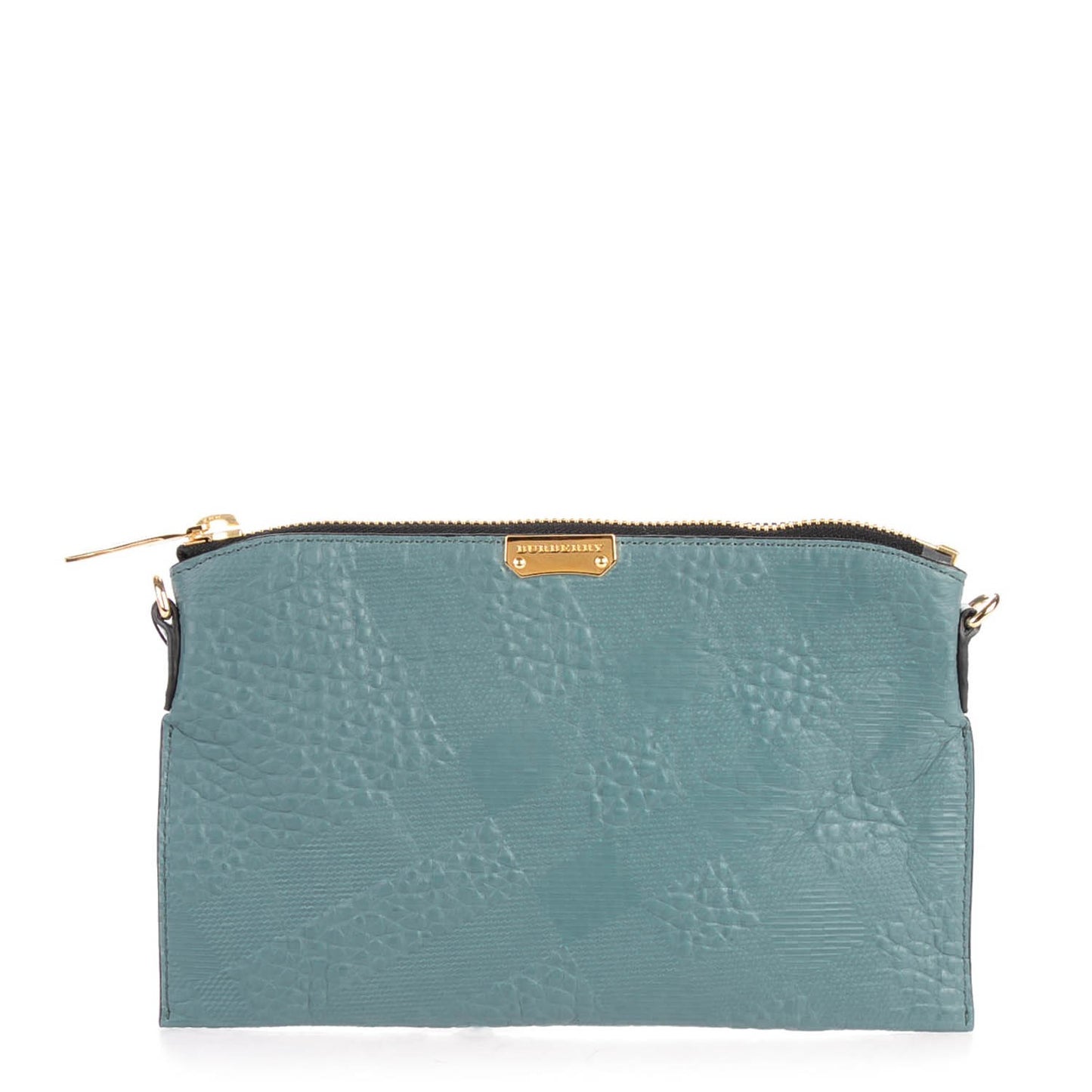 Signature Grain Calfskin Check Embossed Peyton Crossbody Clutch Bag Celadon Blue