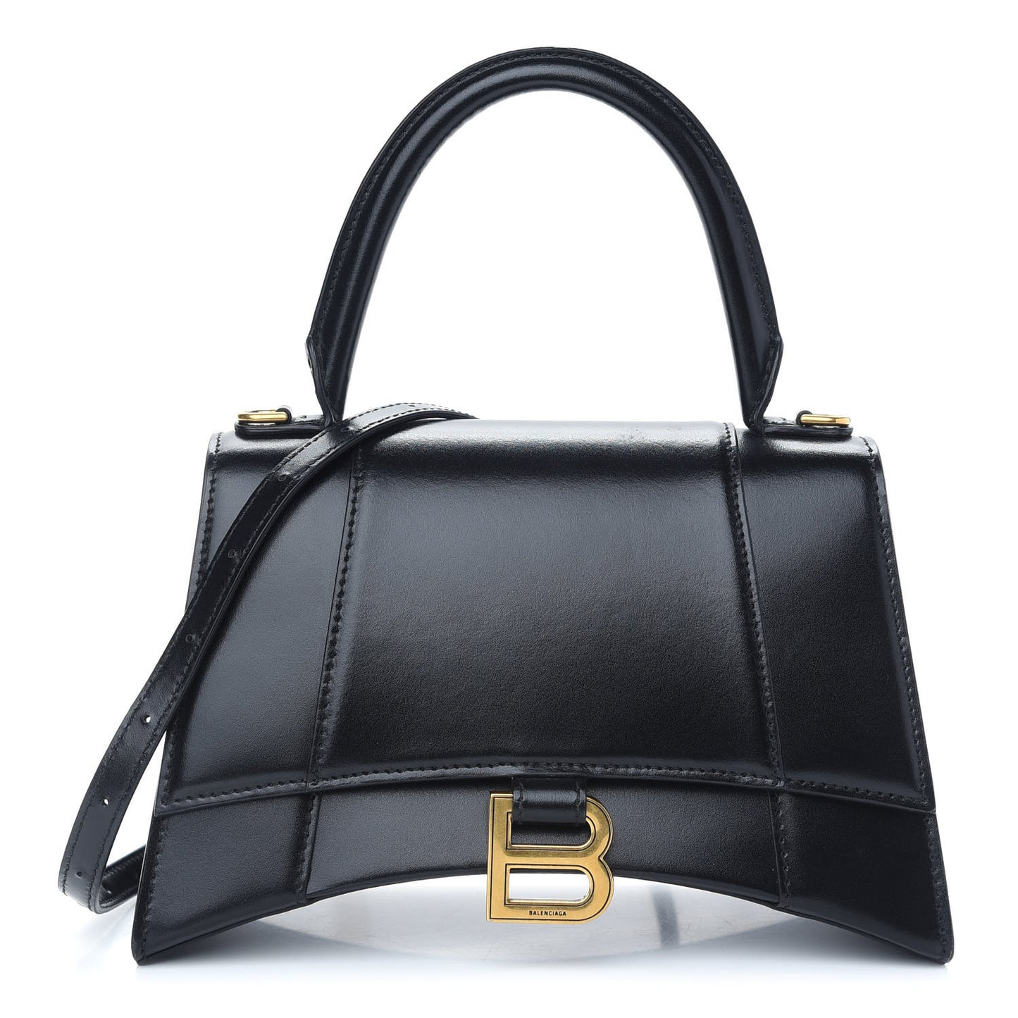 Shiny Box Calfskin Small Hourglass Top Handle Bag Black