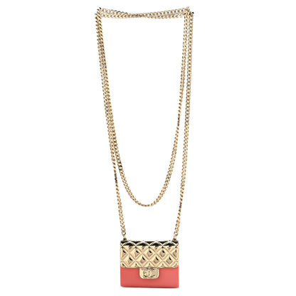 Chanel Metal Resin Lambskin Flap Bag Long Necklace Gold Pink 3 of 5
