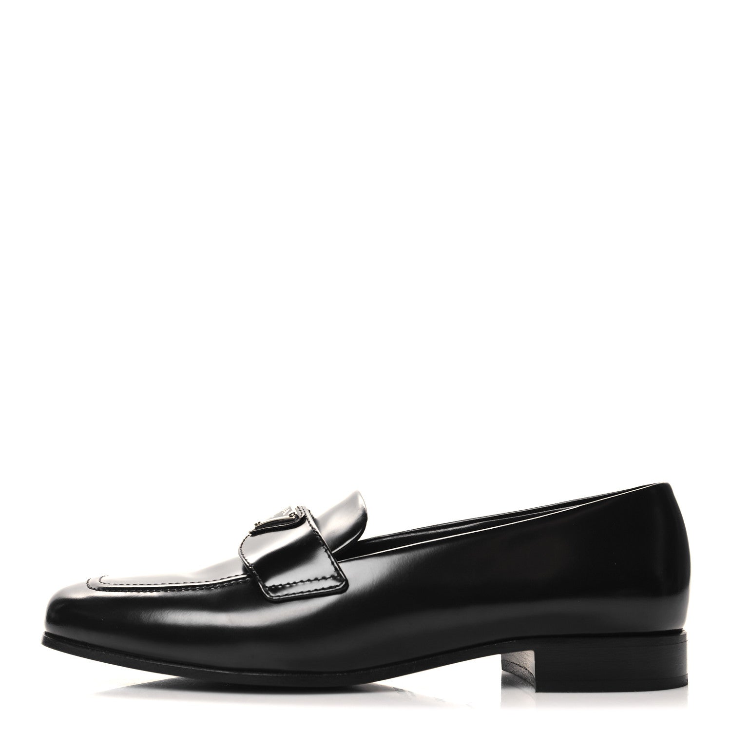 Prada Spazzolato Metal Triangle Logo Loafers 38 Black 1 of 8