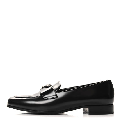 Prada Spazzolato Metal Triangle Logo Loafers 38 Black 1 of 8