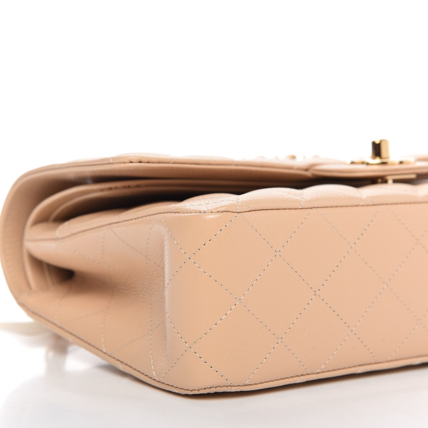 Caviar Quilted Medium Double Flap Beige