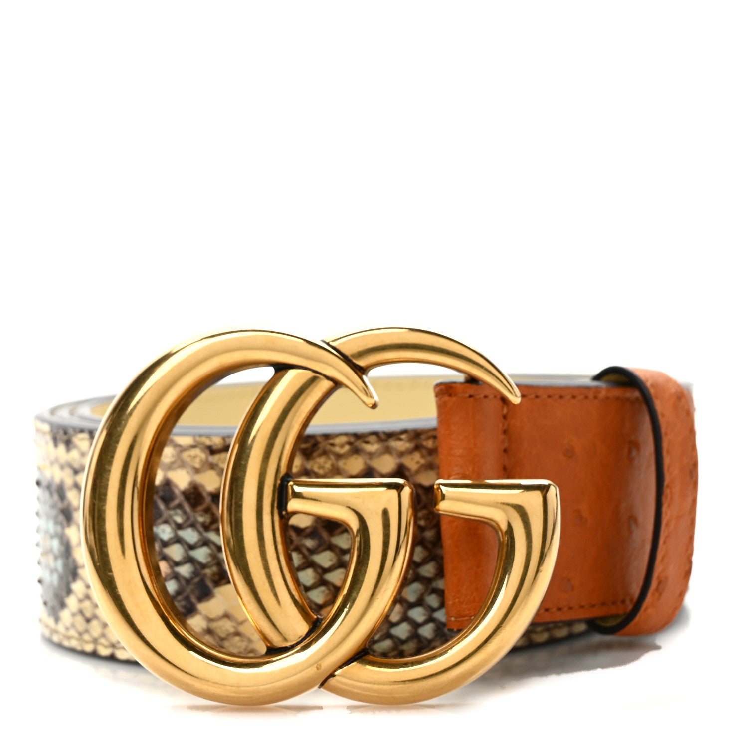 Gucci Ostrich Snakeskin Double G 40mm Belt 100 40 Gold Cloud Butter Ivory Paradise Cloud 1 of 5