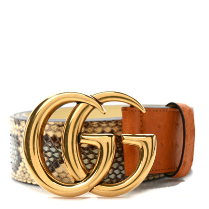Gucci Ostrich Snakeskin Double G 40mm Belt 100 40 Gold Cloud Butter Ivory Paradise Cloud 1 of 5