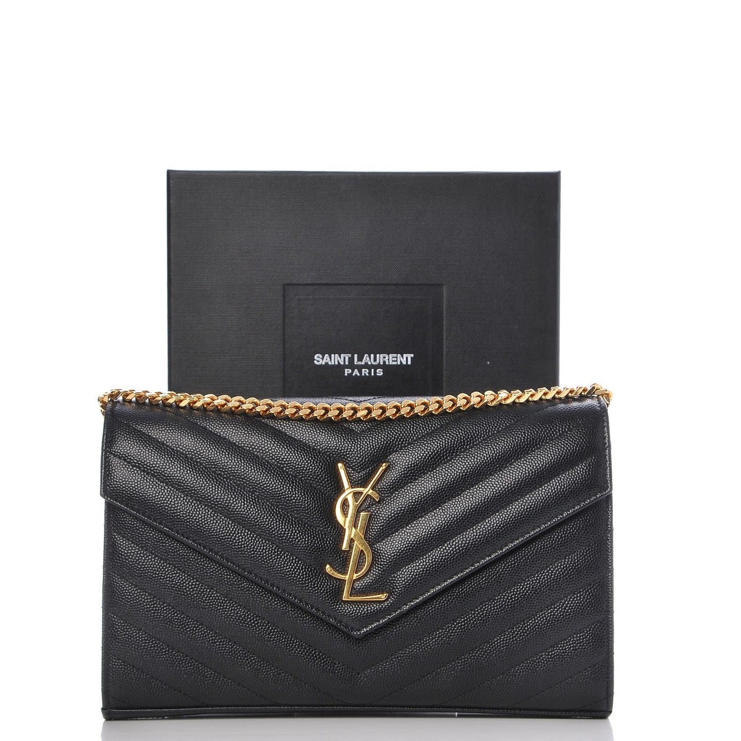 Grain De Poudre Matelasse Chevron Monogram Chain Wallet Black