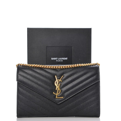Saint Laurent Grain De Poudre Matelasse Chevron Monogram Chain Wallet Black 9 of 9