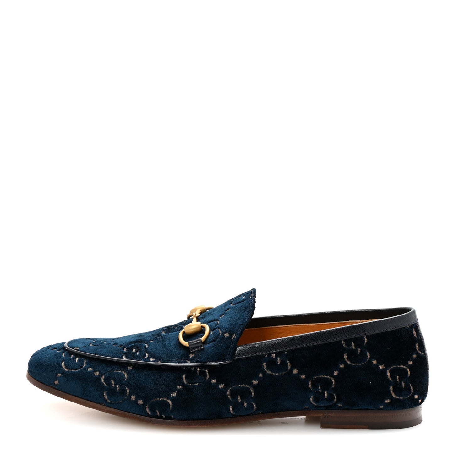 Velvet GG Monogram Horsebit Mens Jordaan Loafers 9 Blue Beige