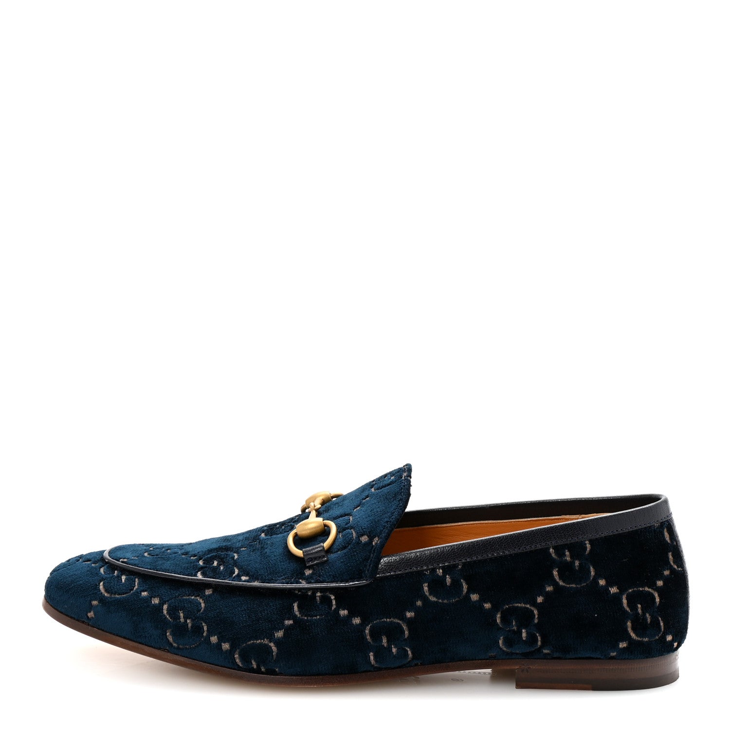 Gucci Velvet GG Monogram Horsebit Mens Jordaan Loafers 9 Blue Beige 1 of 9