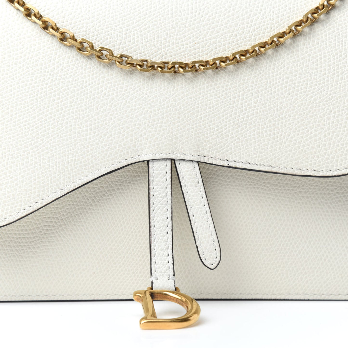 Grained Calfskin Saddle Chain Pouch Off White