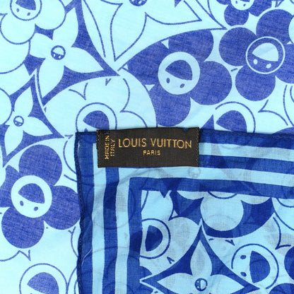 Louis Vuitton Cotton Takashi Murakami Cosmic Blossom Square Scarf Blue 4 of 4