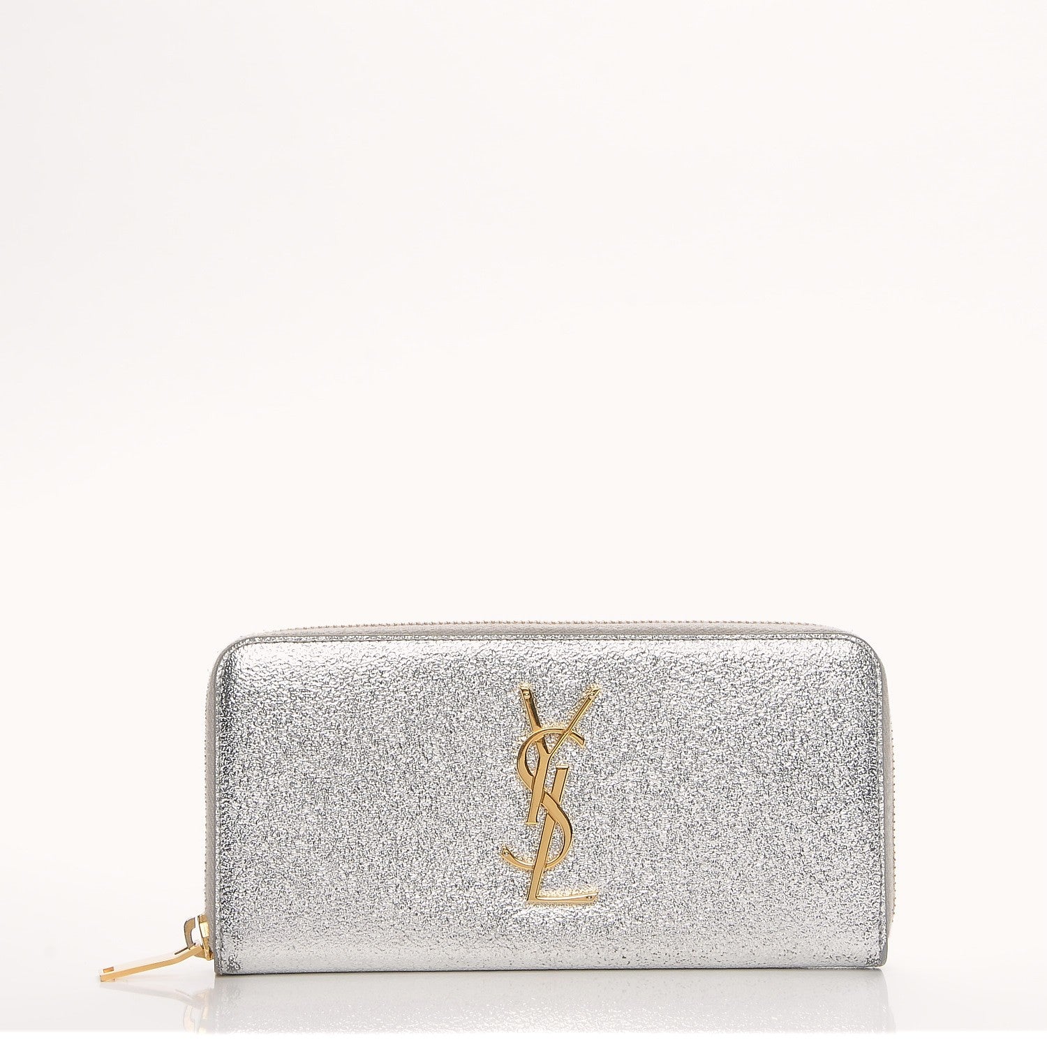 Saint Laurent Metallic Calfskin Continental Zip Around Wallet Silver 1 of 6