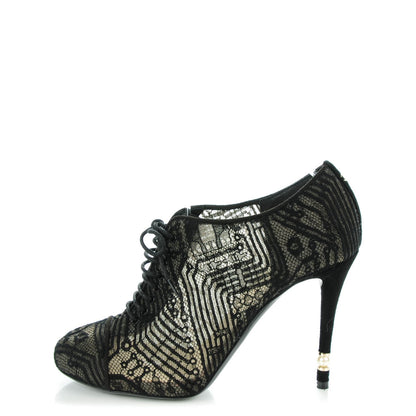 Chanel Lace Pearl Booties 38.5 Black 1 of 9