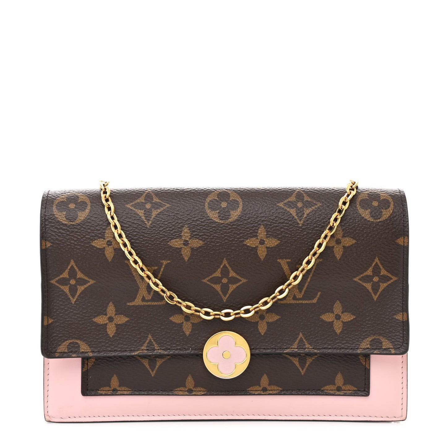Monogram Flore Chain Wallet Rose Ballerine