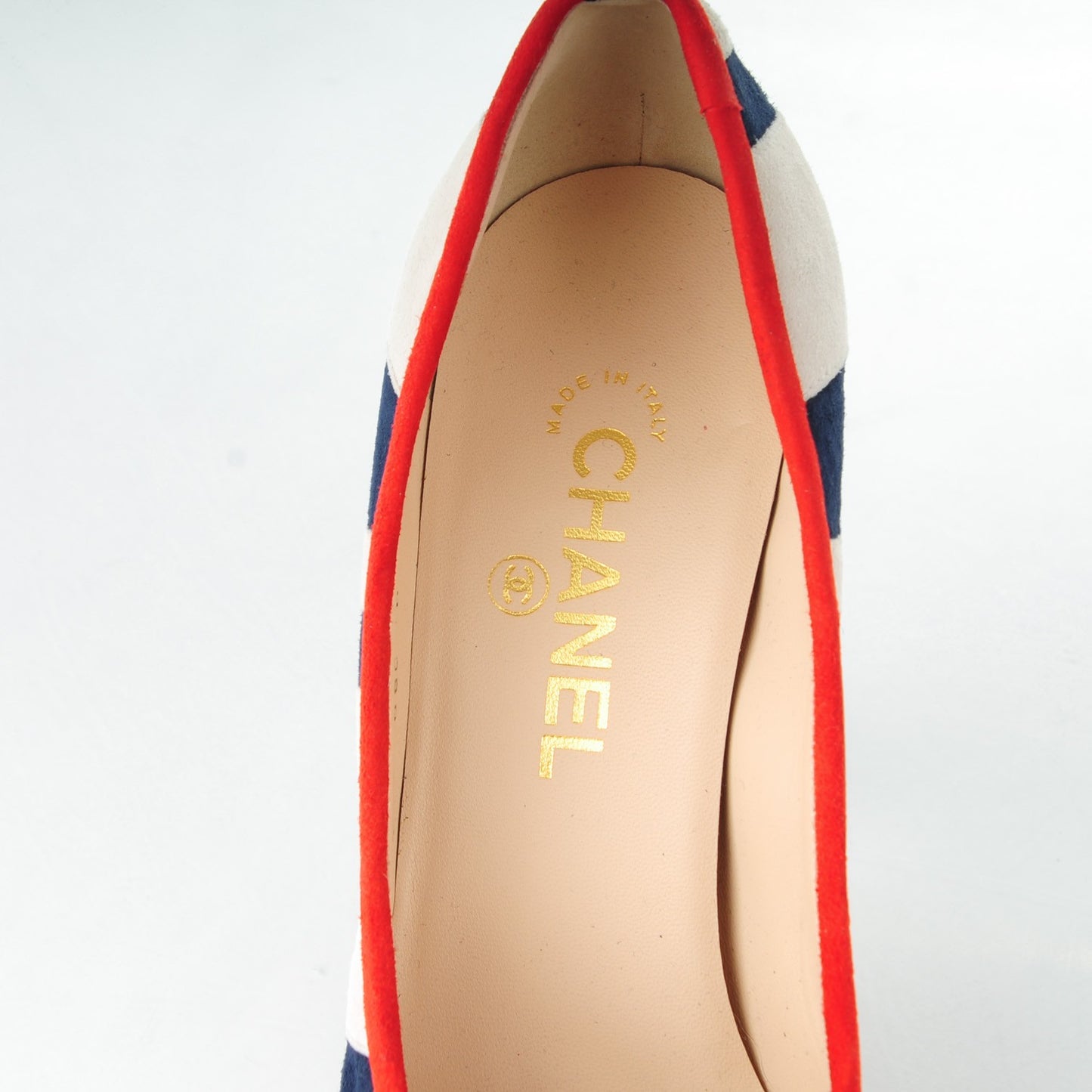 Suede Cork CC Striped Pumps 39 Navy White