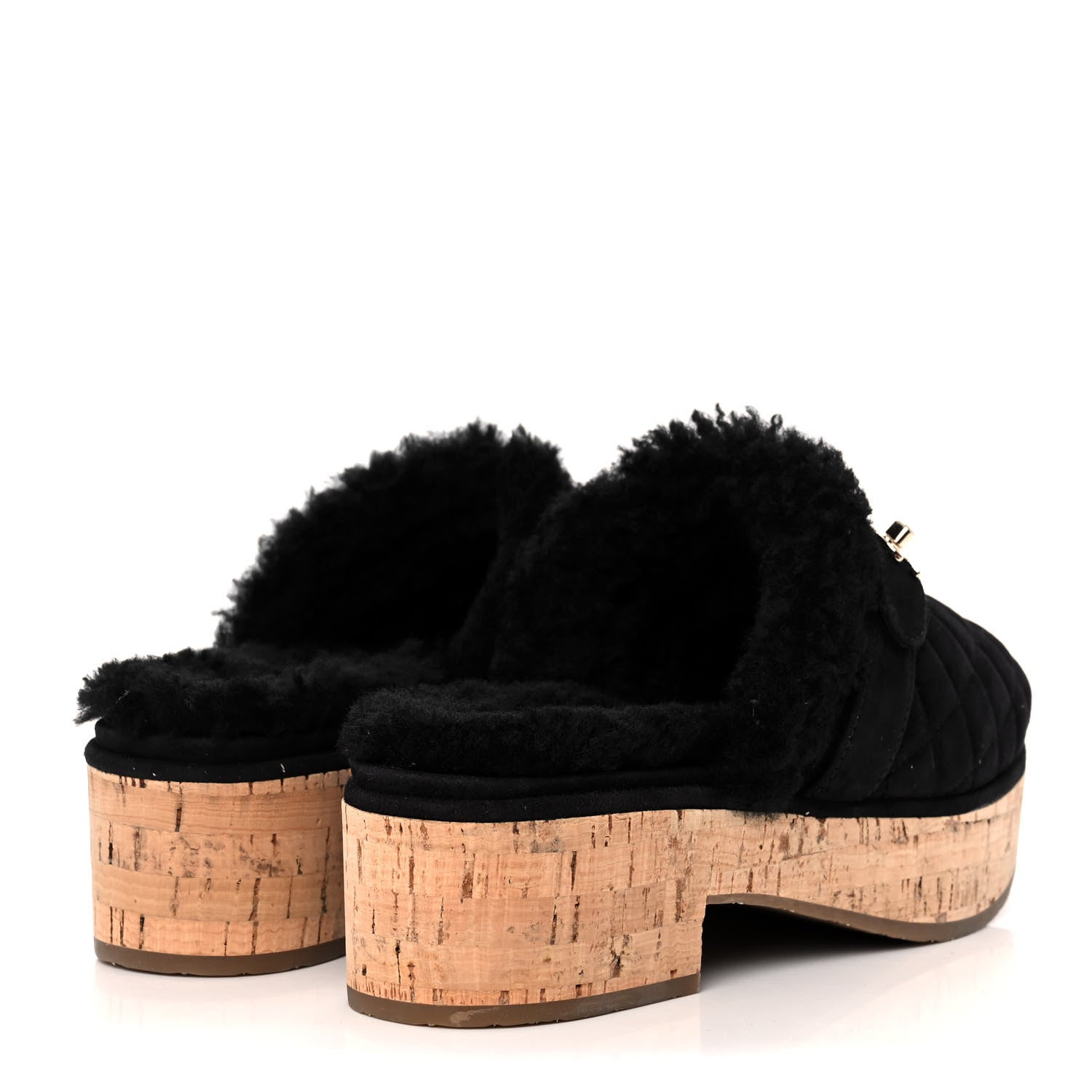 Chanel Suede Calfskin Shearling Turn Lock Clogs 38 Black 4 of 8