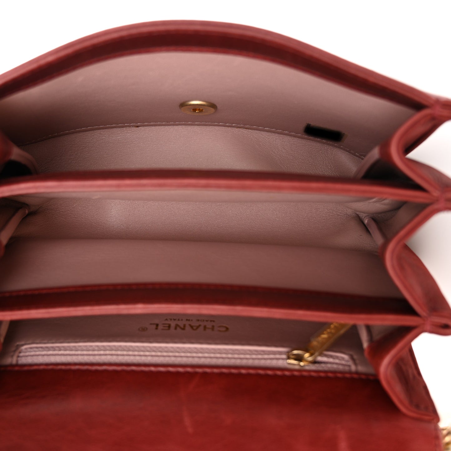 Iridescent Calfskin Quilted Mini Straight Lined Flap Red