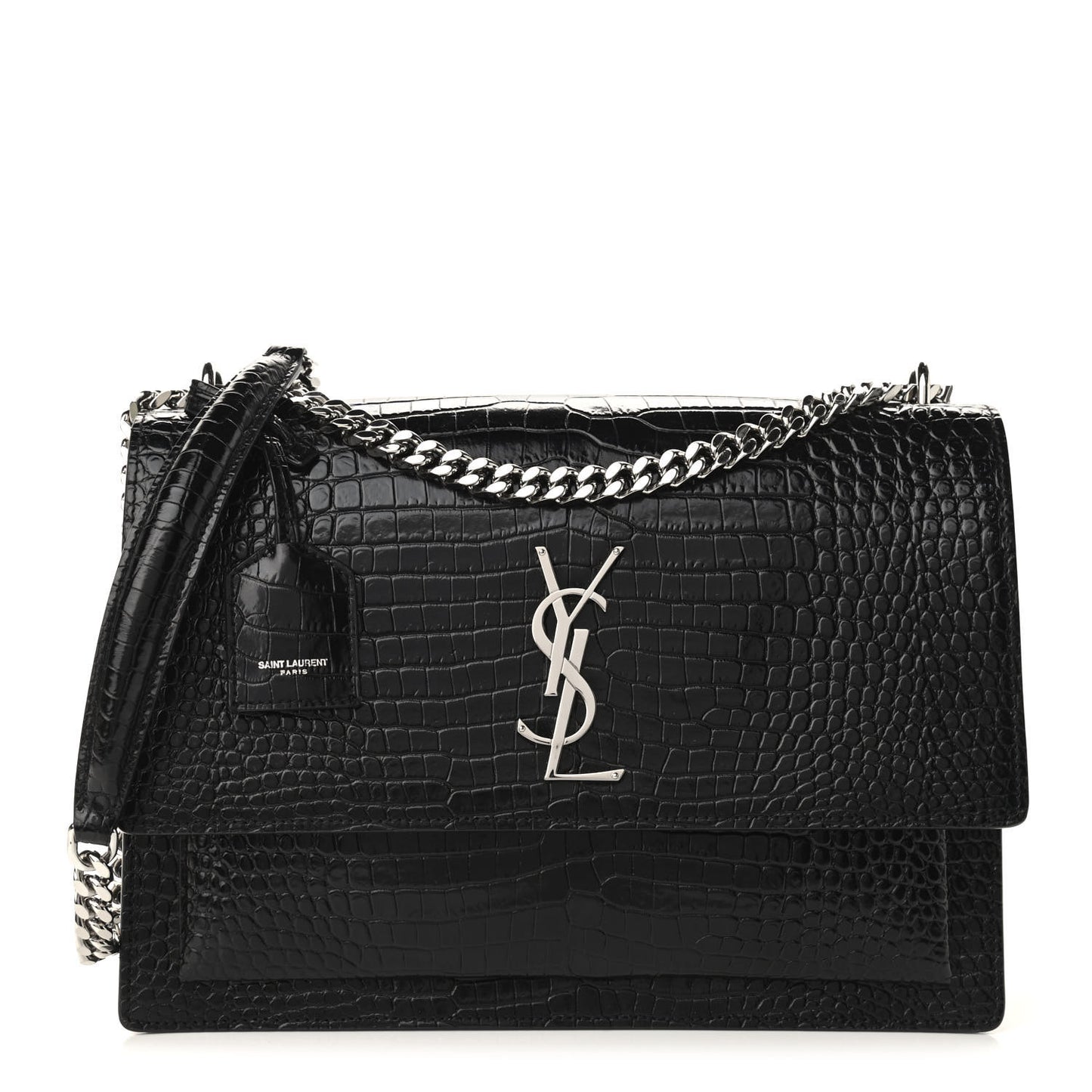 Calfskin Crocodile Embossed Medium Monogram Sunset Black