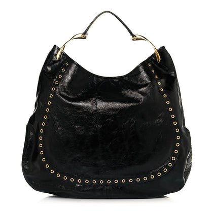 Alexander McQueen Patent Eyelet Hobo Black 1 of 11