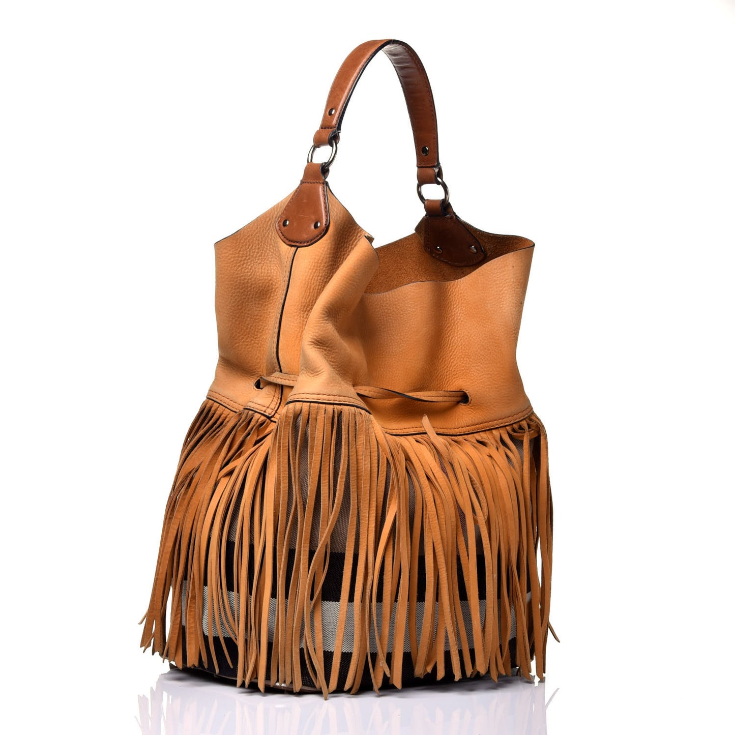 Suede Fringe Large Belgrove Bucket Bag Tan