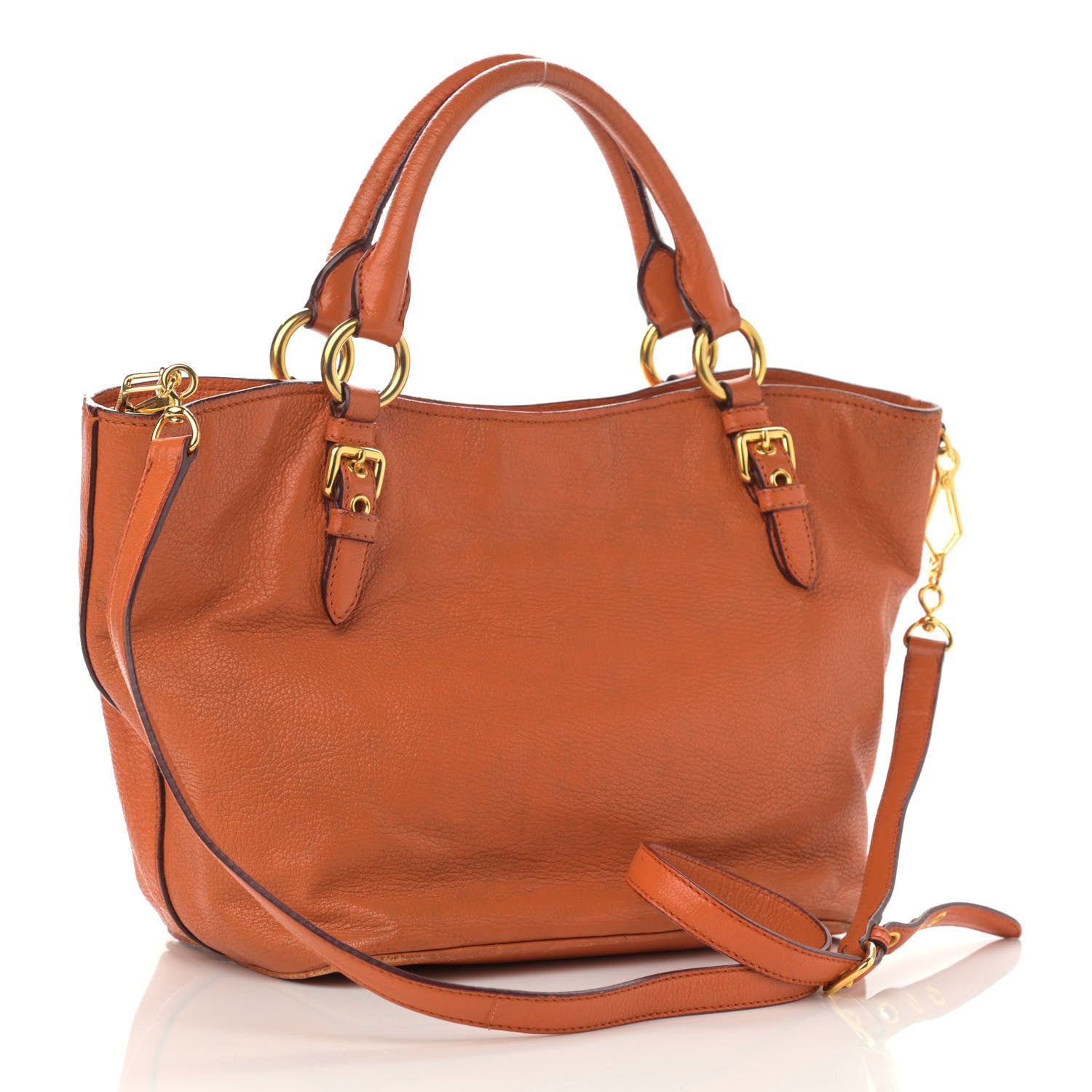 Miu Miu Goatskin Madras Zip Tote Papaya 3 of 18