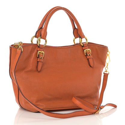 Miu Miu Goatskin Madras Zip Tote Papaya 3 of 18