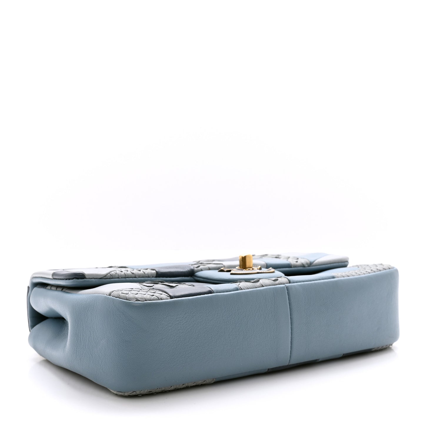 Snakeskin Lambskin Patchwork Small Flap Blue