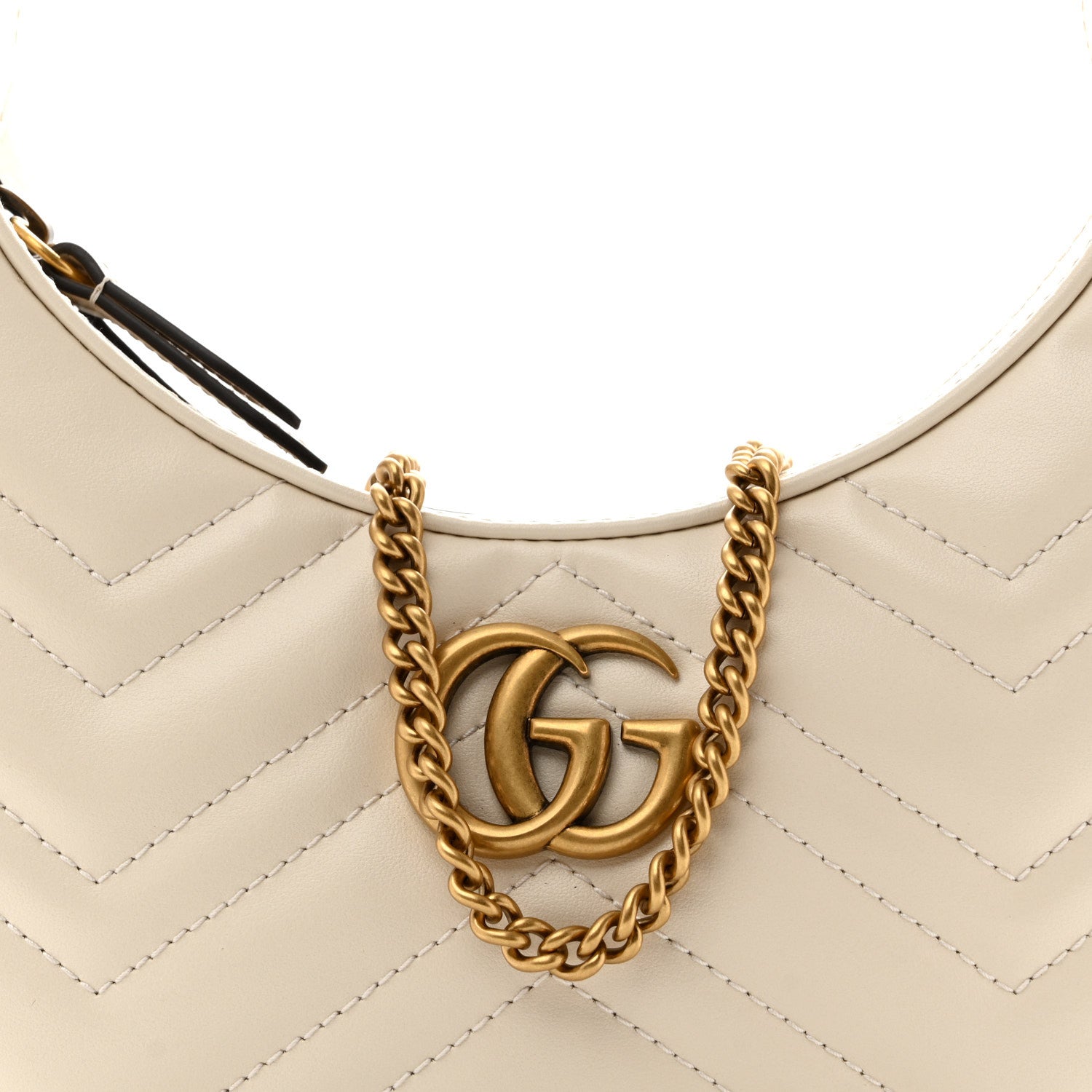 Gucci Calfskin Matelasse Chevron Mini GG Marmont Half Moon Hobo Mystic White 7 of 9