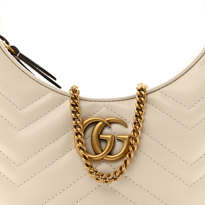 Gucci Calfskin Matelasse Chevron Mini GG Marmont Half Moon Hobo Mystic White 7 of 9