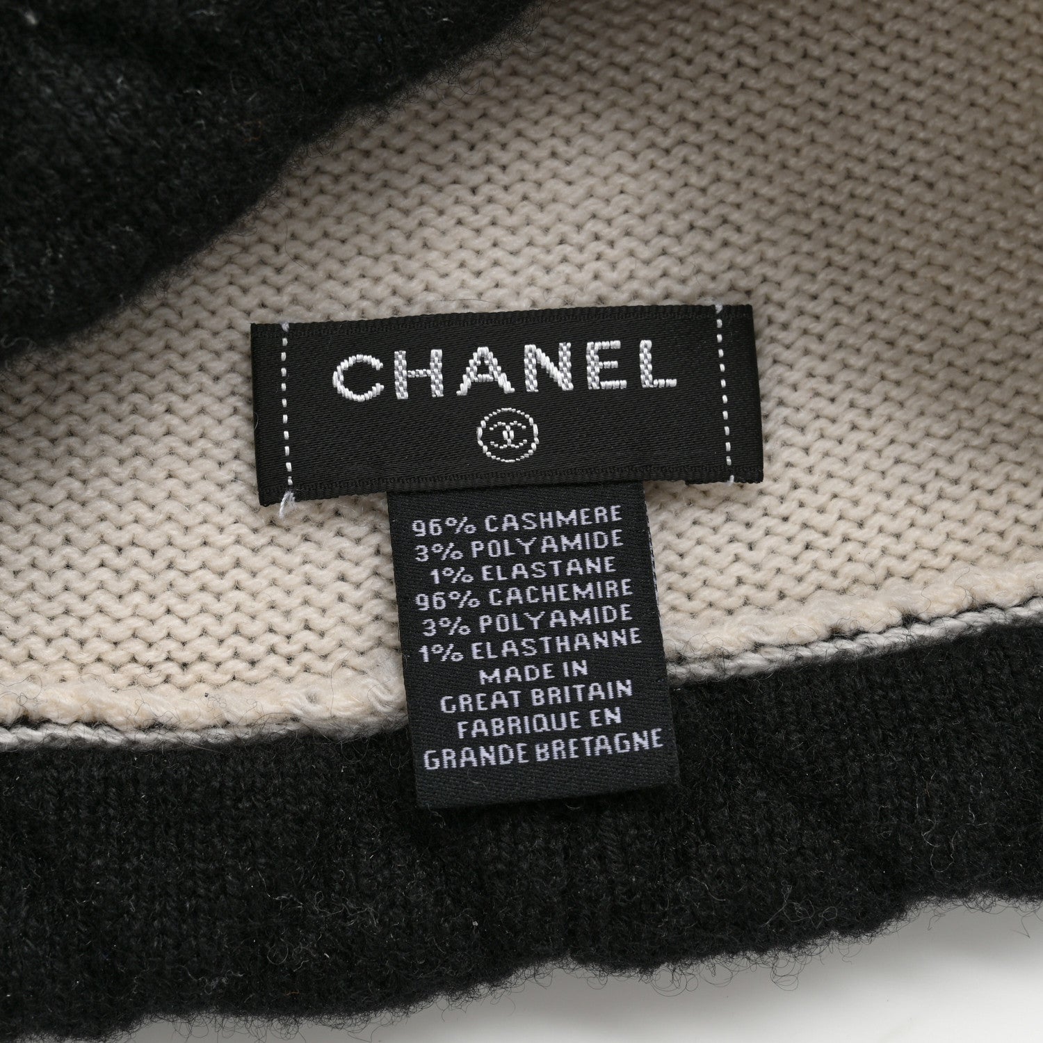 Chanel Cashmere Quilted CC Beanie Hat Ivory Black 3 of 3