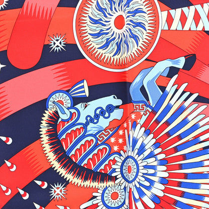 Hermes Silk La Source De Pegase Scarf 90 Marine Rouge Ciel 2 of 3