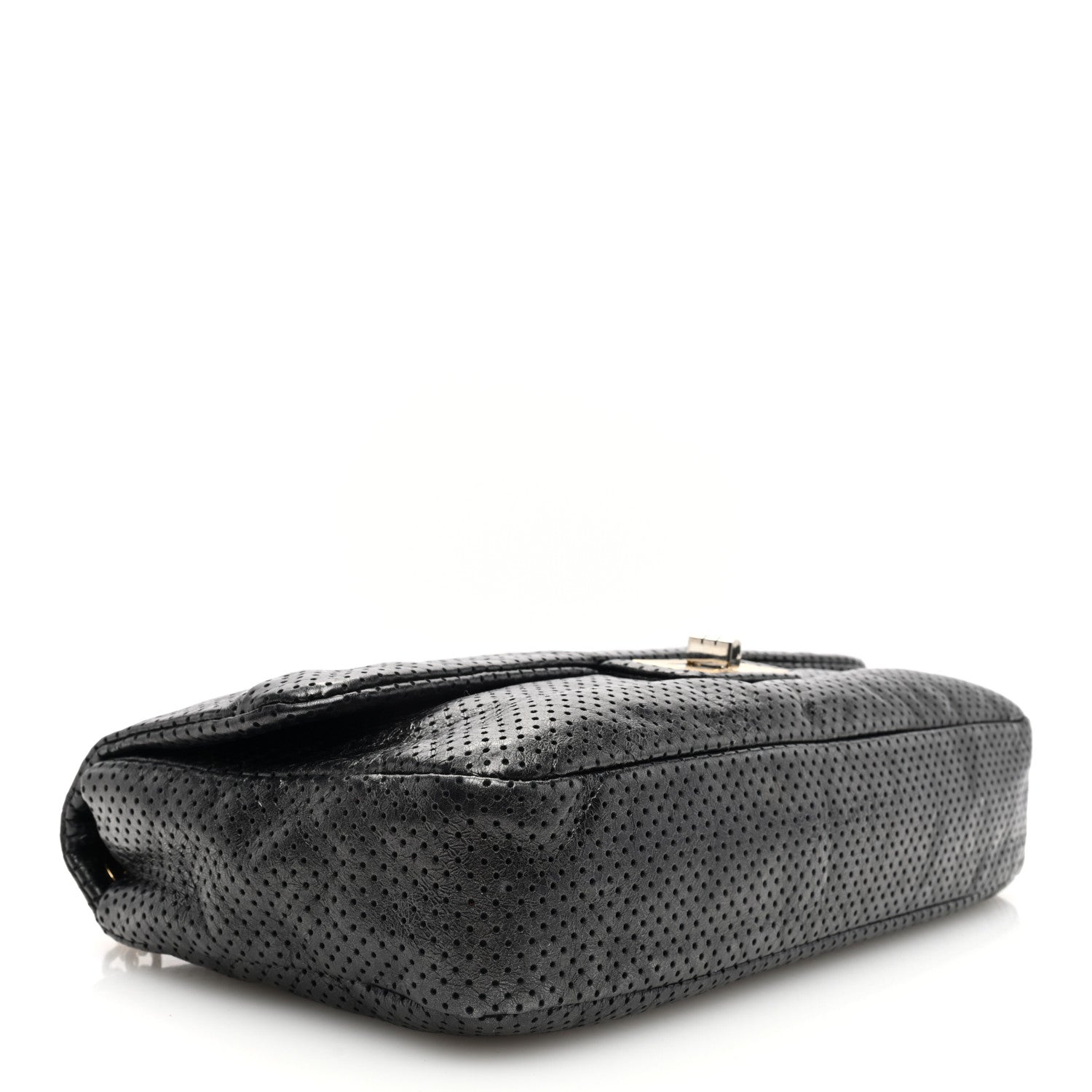 Chanel Metallic Crackled Calfskin Large Perforated Drill Flap Black 4 of 10